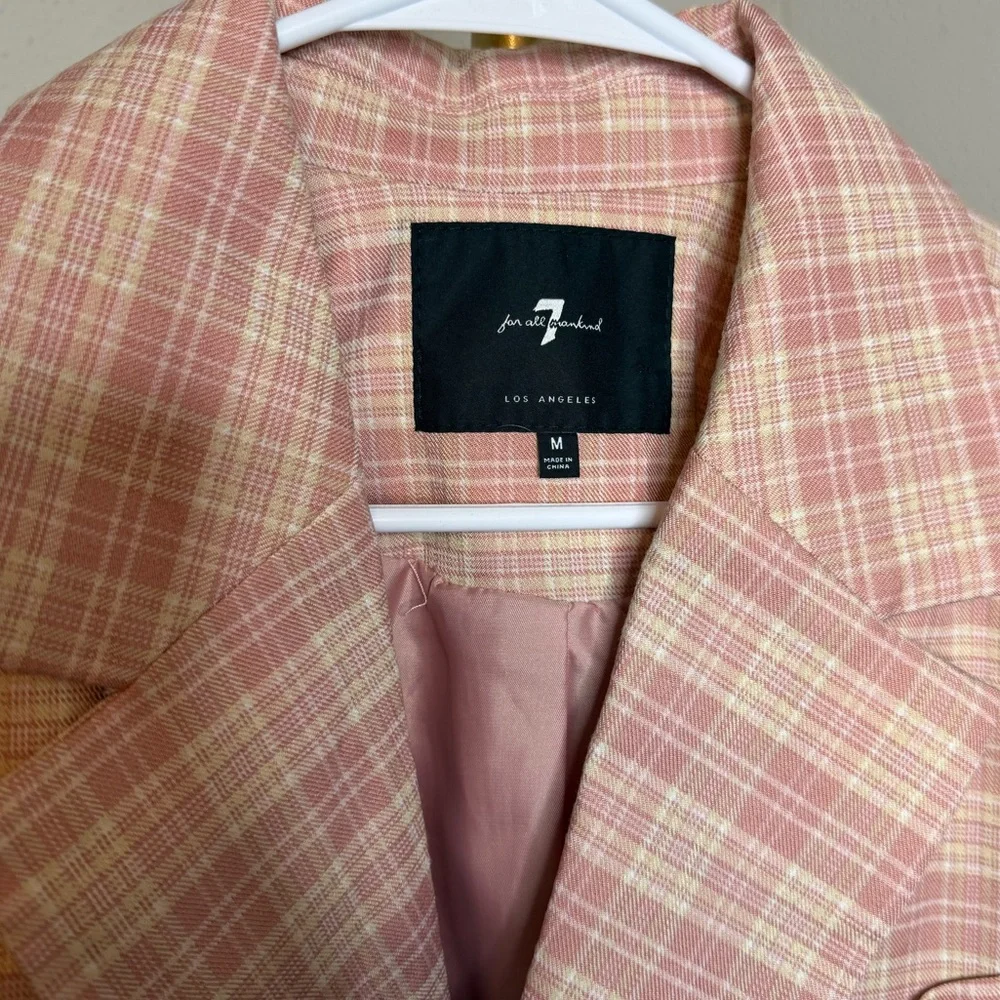 7 for All Mankind Pink Plaid Cropped Blazer - Picture 3 of 5